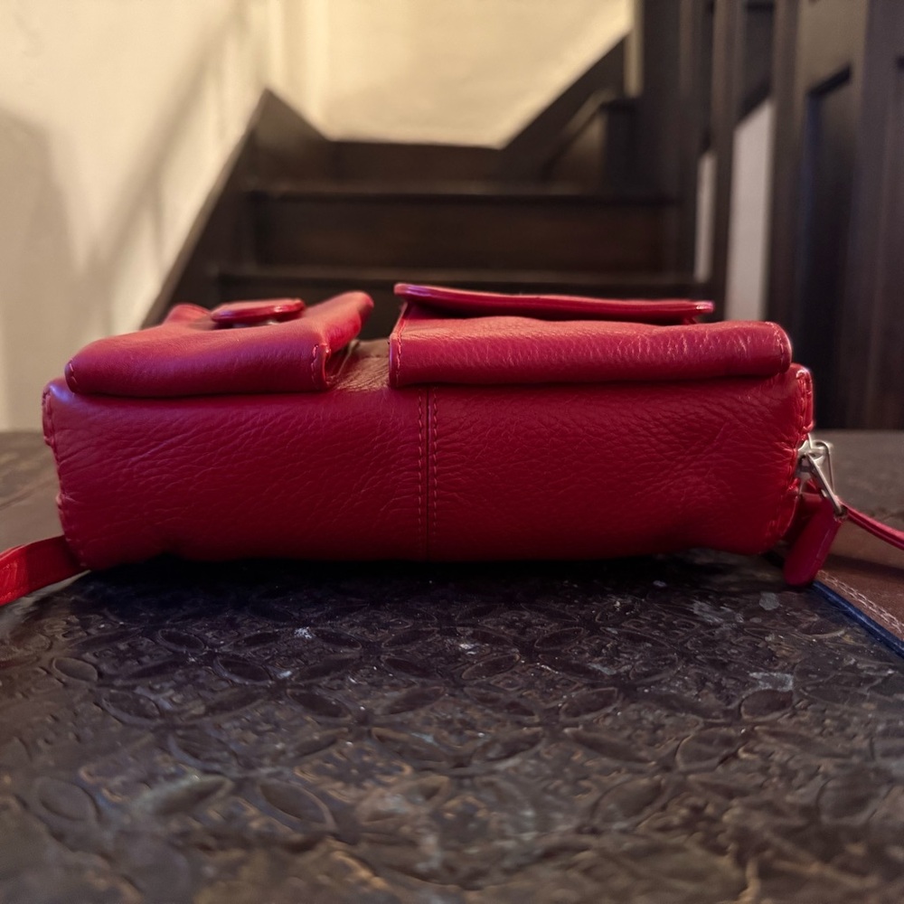Genuine Leather Red MiniCrossbody Organizer Bag by ILI New York - Picture 6 of 16